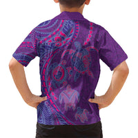 Hawaiian Turtles and Polynesian Art Tattoo Family Matching Short Sleeve Bodycon Dress and Hawaiian Shirt Dusky Violet LT03 - Polynesian Pride