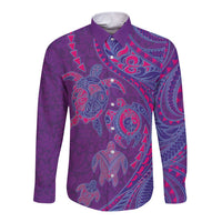 Hawaiian Turtles and Polynesian Art Tattoo Long Sleeve Button Shirt Dusky Violet