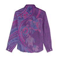 Hawaiian Turtles and Polynesian Art Tattoo Women Casual Shirt Dusky Violet