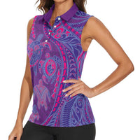 Hawaiian Turtles and Polynesian Art Tattoo Women Sleeveless Polo Shirt Dusky Violet LT03 - Polynesian Pride