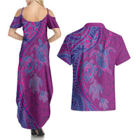 Hawaiian Turtles and Polynesian Art Tattoo Couples Matching Summer Maxi Dress and Hawaiian Shirt Cerise LT03 - Polynesian Pride