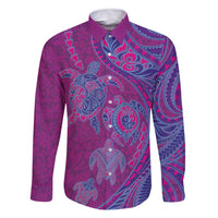 Hawaiian Turtles and Polynesian Art Tattoo Family Matching Off Shoulder Maxi Dress and Hawaiian Shirt Cerise LT03 Dad's Shirt - Long Sleeve Pink - Polynesian Pride