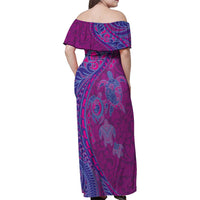 Hawaiian Turtles and Polynesian Art Tattoo Family Matching Off Shoulder Maxi Dress and Hawaiian Shirt Cerise LT03 - Polynesian Pride