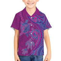 Hawaiian Turtles and Polynesian Art Tattoo Family Matching Off Shoulder Maxi Dress and Hawaiian Shirt Cerise LT03 Son's Shirt Pink - Polynesian Pride