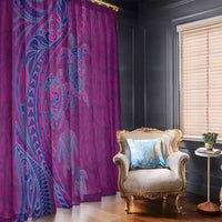 Hawaiian Turtles and Polynesian Art Tattoo Window Curtain Cerise
