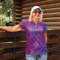 Hawaiian Turtles and Polynesian Art Tattoo Women Polo Shirt Cerise