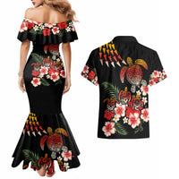 Hawaiian Hibiscus Turtle and Tropical Flower Couples Matching Mermaid Dress and Hawaiian Shirt Dynamic Vibe LT03 - Polynesian Pride