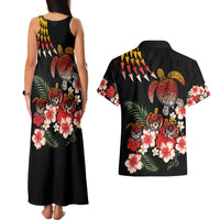 Hawaiian Hibiscus Turtle and Tropical Flower Couples Matching Tank Maxi Dress and Hawaiian Shirt Dynamic Vibe LT03 - Polynesian Pride