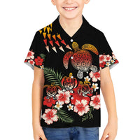 Hawaiian Hibiscus Turtle and Tropical Flower Family Matching Long Sleeve Bodycon Dress and Hawaiian Shirt Dynamic Vibe LT03 Son's Shirt Black - Polynesian Pride