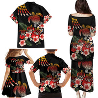 Hawaiian Hibiscus Turtle and Tropical Flower Family Matching Puletasi and Hawaiian Shirt Dynamic Vibe LT03 - Polynesian Pride