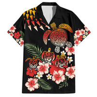Hawaiian Hibiscus Turtle and Tropical Flower Family Matching Tank Maxi Dress and Hawaiian Shirt Dynamic Vibe LT03 Dad's Shirt - Short Sleeve Black - Polynesian Pride