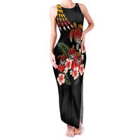 Hawaiian Hibiscus Turtle and Tropical Flower Family Matching Tank Maxi Dress and Hawaiian Shirt Dynamic Vibe LT03 Mom's Dress Black - Polynesian Pride