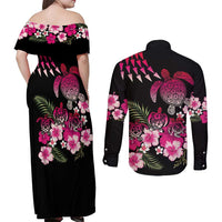 Hawaiian Hibiscus Turtle and Tropical Flower Couples Matching Off Shoulder Maxi Dress and Long Sleeve Button Shirt Sweet Vibe LT03 - Polynesian Pride