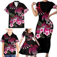 Hawaiian Hibiscus Turtle and Tropical Flower Family Matching Short Sleeve Bodycon Dress and Hawaiian Shirt Sweet Vibe LT03 - Polynesian Pride