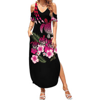 Hawaiian Hibiscus Turtle and Tropical Flower Family Matching Summer Maxi Dress and Hawaiian Shirt Sweet Vibe LT03 Mom's Dress Black - Polynesian Pride