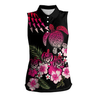 Hawaiian Hibiscus Turtle and Tropical Flower Women Sleeveless Polo Shirt Sweet Vibe LT03 Female Black - Polynesian Pride