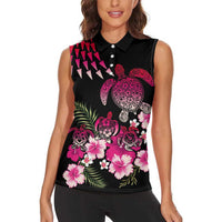 Hawaiian Hibiscus Turtle and Tropical Flower Women Sleeveless Polo Shirt Sweet Vibe LT03 - Polynesian Pride