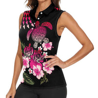 Hawaiian Hibiscus Turtle and Tropical Flower Women Sleeveless Polo Shirt Sweet Vibe LT03 - Polynesian Pride
