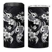 Hawaiian-Polynesian Art Tattoo 4 in 1 Can Cooler Tumbler Hibiscus and Plumeria Grayscale LT03 One Size: 16 oz Black - Polynesian Pride