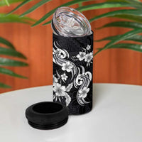 Hawaiian-Polynesian Art Tattoo 4 in 1 Can Cooler Tumbler Hibiscus and Plumeria Grayscale LT03 - Polynesian Pride