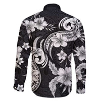 Hawaiian-Polynesian Art Tattoo Family Matching Off The Shoulder Long Sleeve Dress and Hawaiian Shirt Hibiscus and Plumeria Grayscale LT03 - Polynesian Pride