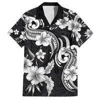Hawaiian-Polynesian Art Tattoo Family Matching Puletasi and Hawaiian Shirt Hibiscus and Plumeria Grayscale LT03 Dad's Shirt - Short Sleeve Black - Polynesian Pride