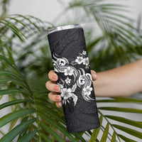 Hawaiian-Polynesian Art Tattoo Skinny Tumbler Hibiscus and Plumeria Grayscale LT03 - Polynesian Pride