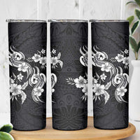 Hawaiian-Polynesian Art Tattoo Skinny Tumbler Hibiscus and Plumeria Grayscale LT03 - Polynesian Pride
