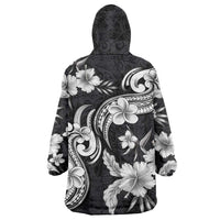 Hawaiian-Polynesian Art Tattoo Wearable Blanket Hoodie Hibiscus and Plumeria Grayscale LT03 - Polynesian Pride