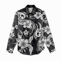 Hawaiian-Polynesian Art Tattoo Women Casual Shirt Hibiscus and Plumeria Grayscale LT03 - Polynesian Pride