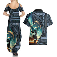 Samoan Siapo Motif and Siva Afi Dance Couples Matching Summer Maxi Dress and Hawaiian Shirt LT03 - Polynesian Pride