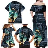 Samoan Siapo Motif and Siva Afi Dance Family Matching Off Shoulder Maxi Dress and Hawaiian Shirt LT03 - Polynesian Pride