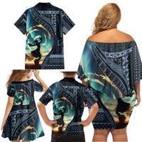 Samoan Siapo Motif and Siva Afi Dance Family Matching Off Shoulder Short Dress and Hawaiian Shirt LT03 - Polynesian Pride