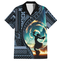 Samoan Siapo Motif and Siva Afi Dance Family Matching Short Sleeve Bodycon Dress and Hawaiian Shirt LT03 Dad's Shirt - Short Sleeve Blue - Polynesian Pride