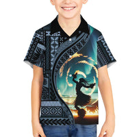 Samoan Siapo Motif and Siva Afi Dance Family Matching Short Sleeve Bodycon Dress and Hawaiian Shirt LT03 Son's Shirt Blue - Polynesian Pride