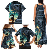 Samoan Siapo Motif and Siva Afi Dance Family Matching Tank Maxi Dress and Hawaiian Shirt LT03 - Polynesian Pride