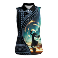Samoan Siapo Motif and Siva Afi Dance Women Sleeveless Polo Shirt LT03 Female Blue - Polynesian Pride