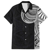 Samoan Art Tattoo Polynesian Pattern Family Matching Long Sleeve Bodycon Dress and Hawaiian Shirt LT03 Dad's Shirt - Short Sleeve Black - Polynesian Pride