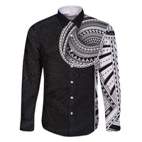Samoan Art Tattoo Polynesian Pattern Family Matching Mermaid Dress and Hawaiian Shirt LT03 Dad's Shirt - Long Sleeve Black - Polynesian Pride