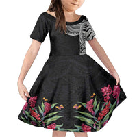 Samoan Art Tattoo Polynesian Pattern Family Matching Tank Maxi Dress and Hawaiian Shirt LT03 Daughter's Dress Black - Polynesian Pride