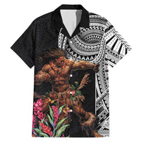 Samoan Warrior Art Tattoo Family Matching Mermaid Dress and Hawaiian Shirt Polynesian Pattern and Teuila LT03 Dad's Shirt - Short Sleeve Black - Polynesian Pride