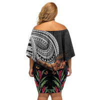 Samoan Warrior Art Tattoo Family Matching Off Shoulder Short Dress and Hawaiian Shirt Polynesian Pattern and Teuila LT03 - Polynesian Pride