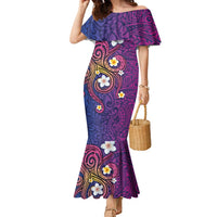 Hawaiian Octopus Tattoo and Frangipani Family Matching Mermaid Dress and Hawaiian Shirt LT03 Mom's Dress Purple - Polynesian Pride