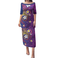 Hawaiian Octopus Tattoo and Frangipani Family Matching Puletasi and Hawaiian Shirt LT03 Mom's Dress Purple - Polynesian Pride