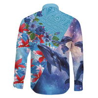 Hawaii Aloha Whales Family Matching Off Shoulder Maxi Dress and Hawaiian Shirt Hibiscus and Whales with Polynesian Pattern LT03 - Polynesian Pride