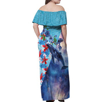 Hawaii Aloha Whales Family Matching Off Shoulder Maxi Dress and Hawaiian Shirt Hibiscus and Whales with Polynesian Pattern LT03 - Polynesian Pride