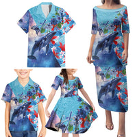 Hawaii Aloha Whales Family Matching Puletasi and Hawaiian Shirt Hibiscus and Whales with Polynesian Pattern LT03 - Polynesian Pride
