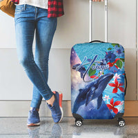 Hawaii Aloha Whales Luggage Cover Hibiscus and Whales with Polynesian Pattern - Polynesian Pride
