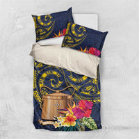 Tokelau Tokehega Day Bedding Set Coat of Arms with Polynesian Tattoo and Hibiscus LT03 US Twin 172cm x 218cm Blue - Polynesian Pride