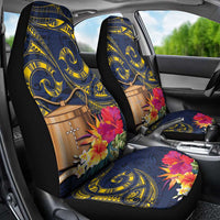 Tokelau Tokehega Day Car Seat Cover Coat of Arms with Polynesian Tattoo and Hibiscus